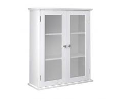 VASAGLE Armadietto da Muro, Mobiletto per Bagno da Parete, Armadietto Farmaceutico con Ripiano Aggiustabile, Vetrina Pensile, 55 x 20 x 65 cm, Legno, Bianco BBC28WT