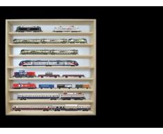 Alsino V40 Vetrina espositiva | 60 x 75,5 x 8,5 cm | in legno di betulla non trattato | 8 ripiani | 2 vetri plexiglass scorrevoli | Modellismo | Collezionismo | Scala N e H0