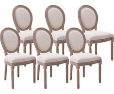 Set Di 6 Sedie Da Pranzo, Sedia Sedie Da Pranzo Sedia Per Cucina, Sgabello Imbottito Sgabello In Legno Massello Sedia Laterale Ovale per soggiorno, camera da letto, cucina, beige