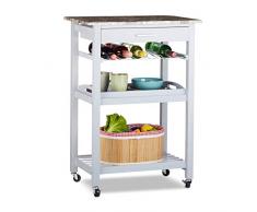 Relaxdays Carrello da Cucina Frutta, con Cassetto, Vassoio, Rotelle, Porta-Bottiglie, Legno di Pino, Grigio, Standard