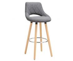WOLTU BH111dgr-1 Sgabello da Bar Sedia Alta per Cucina Ristorante con Schienale Poggiapiedi Gambe Legno Massello 1 Pezzo Grigio Scuro
