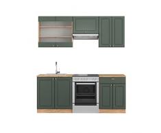 Vicco Cucina incasso Fame-Line country cm 200 cassettiera base lavello pensile pensile vetro sospeso (rovere-verde-oro)