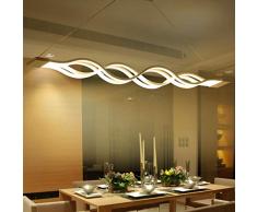 Dimmerabile LED lampadario a sospensione telecomando salotto sala da pranzo cucina camera da letto studio rettangolo design ondulato luce pendente bianco moderno regolabile plafoniera (dimmerabile)