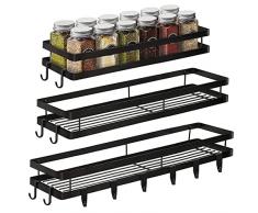 Purpledi 3 pezzi Mensola da Cucina, Portaspezie, Doppio Strato Mensola Organizer con 12 Gancio, Organizer Cucina Dispensa, Portaspezie Salvaspazio da Appoggio Acciaio Inox