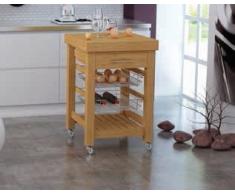 Carrello di servizio per cucina in legno con 1 cassetto e 2 cesti