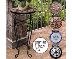 Jago Tavolino per Piante a Mosaico - Rotondo, Ø30x60,5 cm, in Ceramica, Struttura in Acciaio, Modello a Scelta - Tavolo Laterale per Fiori, Giardino, Balcone (Mosaik 2)