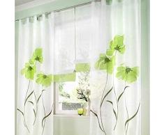 SIMPVALE 2 Pezzi Tende della Soggiorno a Garofano Stampato Floreale Manuale Trattamento delle Finestre per Sala, Larghezza 150 cm, Verde, Altezza 270cm