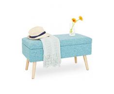 Ottomana Cassapanca con Seduta, Pouf Poggiapiedi Contenitore Sgabello con Coperchio, Panca Imbottita Rettangolo Panchina in Lino e Legno per Camera da Letto Ingresso Soggiorno Blu