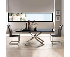 Stilprojectstore Tavolo Allungabile in Vetro con Gambe in Acciaio - Elegance (Pianale Nero e Basamento Acciaio)