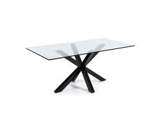 Kave Home - Tavolo da pranzo Argo rettangolare 200 x 100 cm in vetro con gambe in acciaio nero