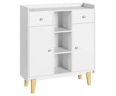 Credenze arredo Armadietto Mobiletto Cucina Madia Moderna Armadio da Cucina Soggiorno Armadio con 2 Cassetti 2 Ante 3 Ripiani per Ingresso Corridoio Cucina Bianco 100x35x115cm