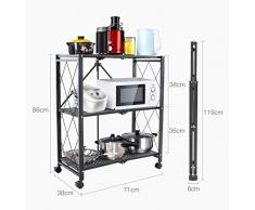 YGUOZ Carrello Cucina Pieghevole con Ruote Bloccabile, 3 Ripiani Multiuso per Camera da Letto Soggiorno Bagno Stile Moderno Credenza Cucina,Black