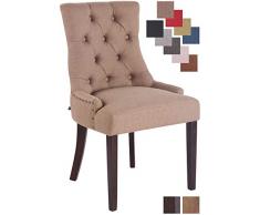 CLP Poltrona Da Pranzo Aberdeen Stile Chesterfield - Sedia Soggiorno Tavolo Moderna In Tessuto Imbottita Con Alto Schienale - Legno Di Caucciù, Colore:taupe, Colore della cornice:antico