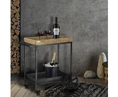 WOMO-DESIGN Carrello da Cucina Zhongshan 60x40x80 cm con 2 Ripiani Colore Naturale/Nero Superficie in Legno Massiccio di Mango Struttura in Metallo Fatto a Mano Carrello di Servizio a Rotelle da Bar