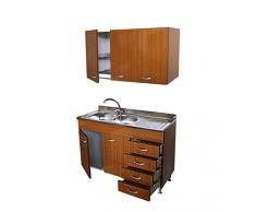 Arredobagno e Cucine Mobile Cucina Teak cm120, cassettiera DX, lavello Inox, scolapiatti e pensile