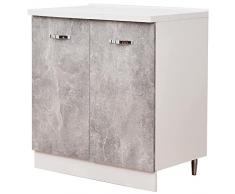 Shally Dogan Mobile Base per Cucina con Due Ante e Due Scomparti, Mobiletto con Struttura in Legno Robusta e Resistente, Colore Grigio Cemento, Mobile Componibile Dimensioni 80 x 50 x 85H cm