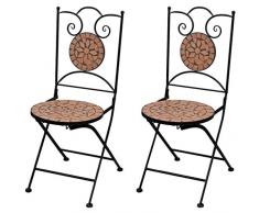 vidaXL Set 2 pz Sedia Bistro in Ferro da Giardino Esterno con Mosaico Terracotta