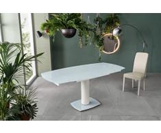 Tokyo Tavolo da pranzo allungabile, Vetro, Ecopelle, Metallo, 120/180x90xH76 cm (Bianco)