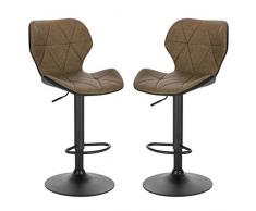 EUGAD Coppia Sgabello da Bar Cucina Sgabello Alto con schienale in Simipelle Sedia Alta da Sala Pranzo con Poggiapiedi Marrone scuro 0663BY-2