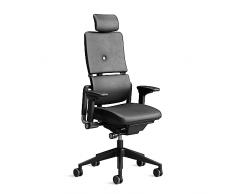 Steelcase Please Sedia da ufficio ergonomica regolabile in altezza con supporto lombare regolabile e braccioli, schienale alto, comodo rivestimento in pelle nera con poggiatesta regolabile