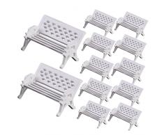 Yardwe 20Pcs Sedia del Parco Decorazione Paesaggio Arte Panchine Giardino Scala 112 Mobili per Bambole Bianco Pouf Panca Mini Accessori Modelli in Plastica Lampada di Simulazione
