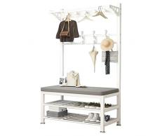 Attaccapanni Autoportante con Scarpiera a Gancio Abiti, Metal Portabiti con Panca, Multifunzionale Appendiabiti per Soggiorno Corridoio Spogliatoio Ufficio 60/80/100x33x172cm