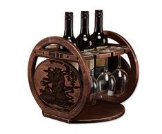 Portabottiglie da tavola,Soggiorno sala da pranzo con decorazione antica scolpita vino rack in legno massello, resistente e a prova di umidità (3 bottiglie di bicchieri di vino 3 vino),With cup
