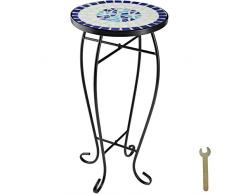 TecTake 800571 - Tavolino da Balcone, Piano del Tavolo in Mosaico di Pietra, Slanciate Gambe arcuate - Disponibile in Diversi Colori (Blu | No. 402769)