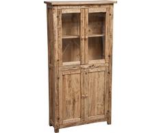 Biscottini Vetrina Credenza Country in Legno massello di Tiglio Finitura Naturale 68x25x130 cm