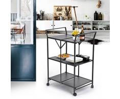 FURNISH 1 Carrello Carrello Cucina Pieghevole 3 piani, metallo grigio antracite Ruote girevoli