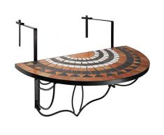 TecTake 800570 Tavolino da Balcone, Mosaico a Ribalta, Piano del Tavolo, in Mosaico di Pietra, Stabile Costruzione - Disponibile in Diversi Colori (Terra-Bianco | No. 402774)