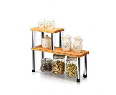 Giantex Mensola per Condimenti, Mensole dAngolo per Cucina, Portaoggetti a 2 Piani, Scaffale per Spezie, Ripiani Rimovibili, in Bambù e Acciaio, Naturale