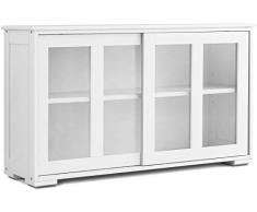 DREAMADE Armadietto da Cucina Mobiletto per Sala da Pranzo con Ante Scorrevoli, in MDF (Bianco Crema)