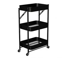 HUOJIANTOU Pieghevole Carrello portaoggetti a 3 Piani, Carrello Portavivande su Ruote, con 4 Rotelle (2 Freni) Installazione Gratuita Carrellino per Cucina Bagno Lavanderia Sedili Stretti