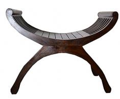 Antyki24 Gondola Sedile Sgabello panchina da Sedia Marrone in Stile coloniale in Legno di Teak 63 x 75 x 40 cm