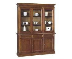 Mar.c.a. Design - Vetrina Soggiorno Elegante in Legno di Pioppo, Cristalliera Color Noce Scuro con 3 Porte - Mobile Soggiorno, Arte Povera Made in Italy - Mis. 156x42x205h