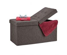 Relaxdays Contenitore Pouf, Capiente Panca Imbottita, Cassapanca con Coperchio Pieghevole, Camera & Sala, in Marrone, Pannelli MDF, Tessuto, gommapiuma, 1 pz