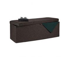 Relaxdays Contenitore Pouf, Capiente Panca Imbottita, Cassapanca Pieghevole con Separatori, 120 L, Divanetto, in Marrone, Pannelli MDF, Tessuto, gommapiuma, 1 pz