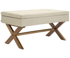 CLP Panca Contenitore Namaro in Tessuto I Panchina Imbottita con Bottoni Decorativi I Telaio in Legno, Colore:Crema, Colore del Telaio:Antico Chiaro