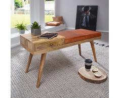Wohnling Country M09 Panca Contenitore, Pelle, Legno massel, Marrone, 100 x 38 x 52 cm