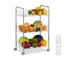Relaxdays 10030061_348 Carrello da Cucina, Ripiani, Portavivande, 4 Ruote,Multiuso,Bagno & Ufficio,Salvaspazio,62,5x40,5x26,5, Acciaio, plastica, Argento/Grigio