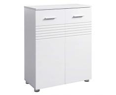 VASAGLE Armadietto, Mobiletto Multiuso Doppia Anta, Ripiani, Cerniere Ammortizzate, Mobile per Bagno Cucina Corridoio, Piedini Regolabili, 60 x 30 x 80 cm, Ante Bianche Lucide