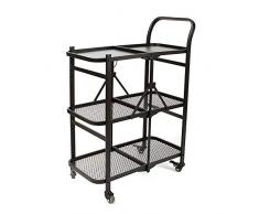VBARV Carrello portaoggetti Pieghevole - Carrello di Raccolta Rimovibile Carrello portavivande da Pranzo a Tre Livelli con Pratico Carrello Carrello portaoggetti a griglia Metallica a 3 Strati
