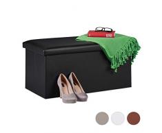 Relaxdays Panca con Contenitore, in Similpelle, Pieghevole, Imbottito, Corridoio, HxLxP 37,5 x 76,5 x 38,5 cm, Nero, Pannelli MDF, gommapiuma, 1 pz