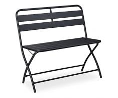 Relaxdays Panca da Esterno, Pieghevole, 2 Posti, Panchina da Giardino, Arredamento Balcone, Ferro, 96x92,5x14 cm, Grigio, Antracite, 1 pz