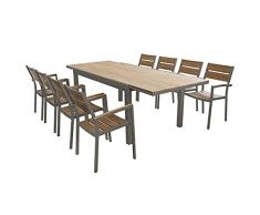 Milani Home s.r.l.s. Set Tavolo E Sedie da Giardino per Esterno in Alluminio E Legno Resistente di Teak Cm 160/240 X 95 X 75 H con 8 Sedute