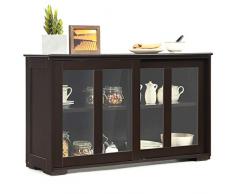 COSTWAY Armadietto da Cucina Mobile Laterale Multiuso con Ante Scorrevoli, in MDF e Vetro, 106,5 x 33 x 62,5 cm (Marrone)