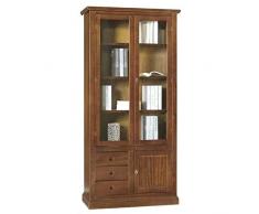 Mar.c.a. Design Vetrina, Arte povera, Legno massello e MDF a 2 Porte Vetrate 3 Cassetti e 1 Anta con finitura Bassano - Mis. 90 x 41 x 186 cm.