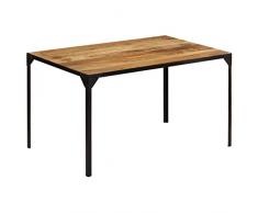 Susany Tavolo da Pranzo Rettangolare in Legno Massello di Mango Grezzo e Gambe in Ferro 140x80x76 cm/120x60x76 cm,Tavolo da Cucina Vintage in Legno,Tavolo Sala da Pranzo Vintage in Legno