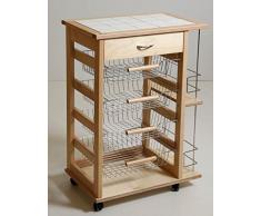 Carrello Cucina Vesuvio Legno Massello 15 Mattonelle e Portabottiglie nATURALE (NATURALE)